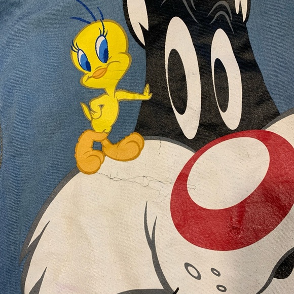 Looney Tunes Adult's Members Only Jean Jacket Sylvester tweety bird cropped 2X - Picture 13 of 16